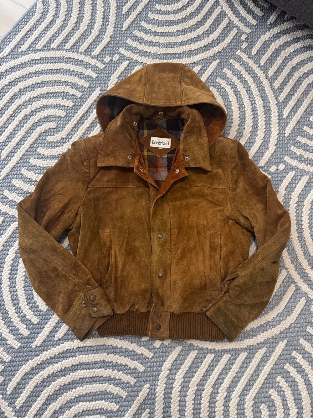 Vintage Kentfield Suede Leather Wool Lined Removable Hood Jacket L